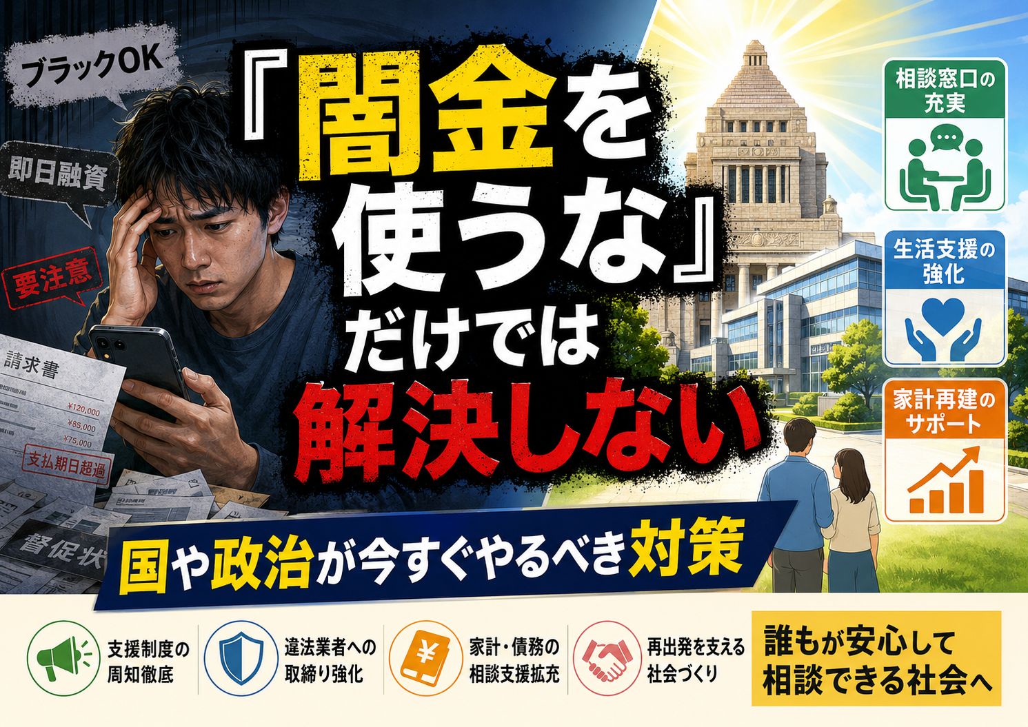 闇金を使うなと国や政府はいうが、ブラックリストなど借り入れができない人のために、制度があるが、それを大々的に公開してない理由。今すぐやるべき対策。