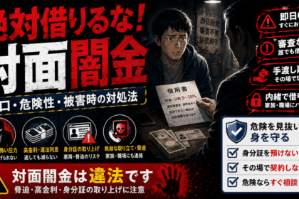 闇金から対面で借り入れをしてしまうと、返済トラブルが起きた時、対面融資だと身体的に攻撃される恐れがありかなり危険。はじめから借り入れをしないほうがいい。