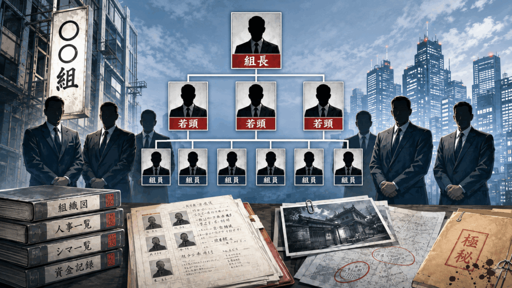 組長、若頭、組員という明確な上下関係を持つ従来型の暴力団組織を表したイラスト