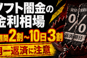 ソフト闇金の金利相場である1週間2割から10日3割と、月一返済を謳う業者への注意を鉄製の罠で表現した画像