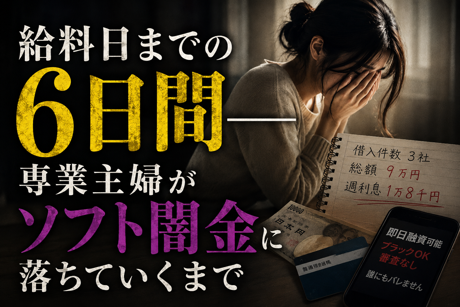 借金苦に沈む女性と金銭の影